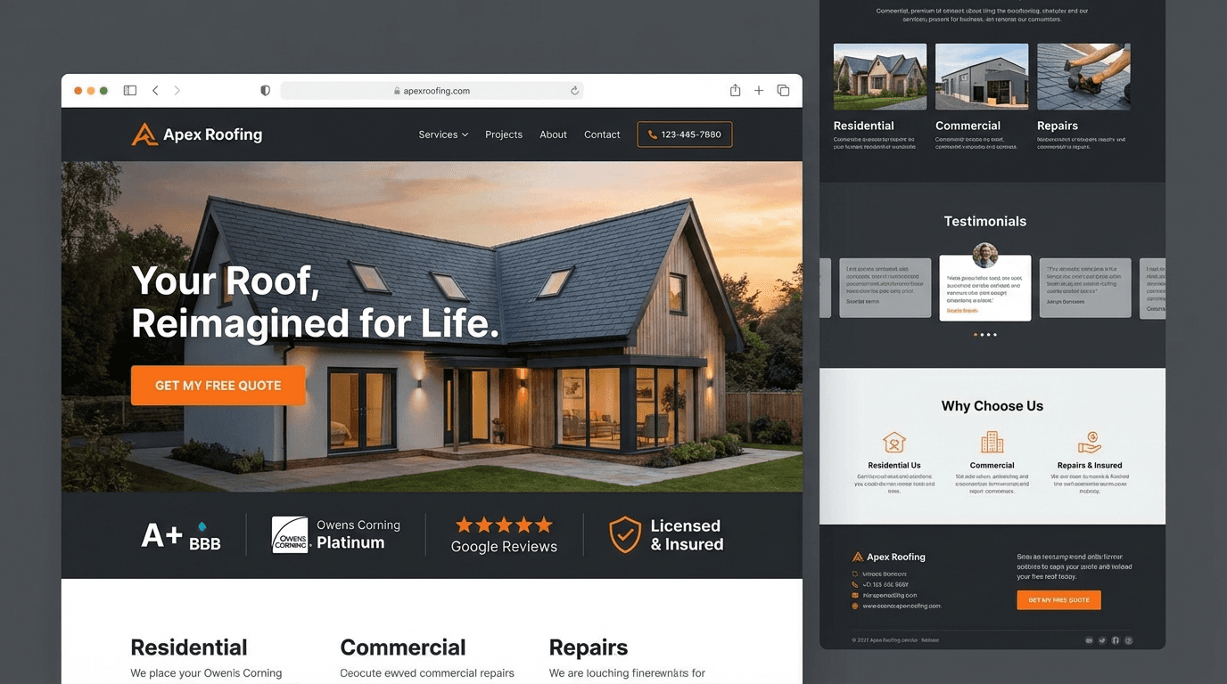 Summit Roofing Co. website in a browser frame