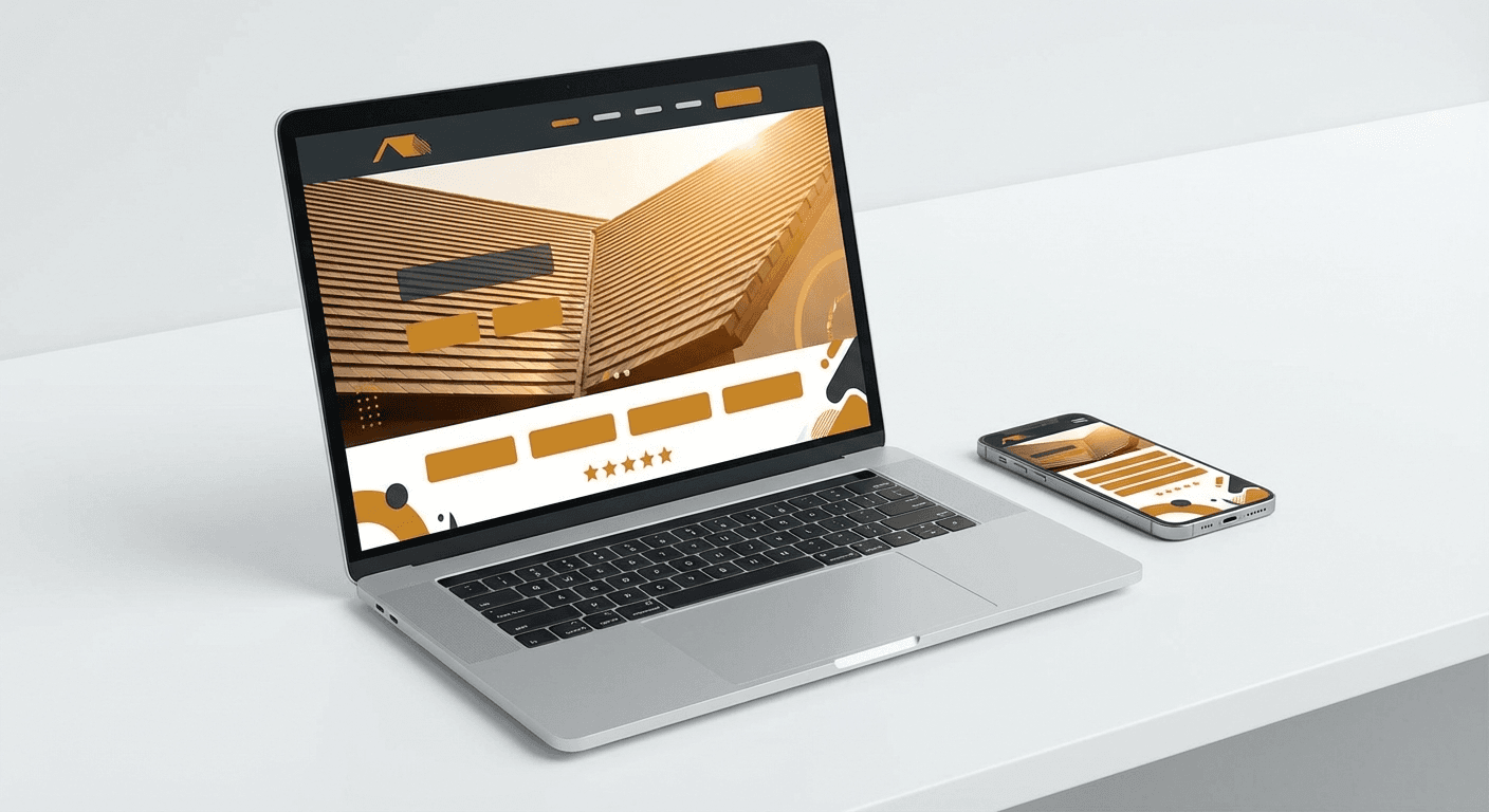 Roofing website mockup on laptop and phone